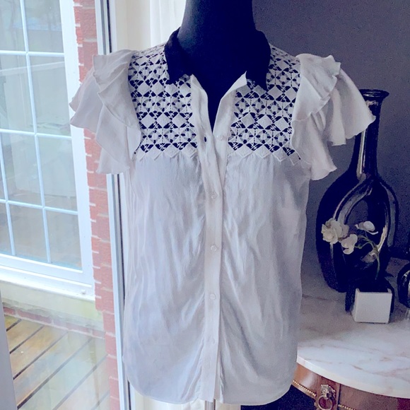 Maje Tops - MAJE BLOUSE FLUTTER SLEEVES LACE DETAIL
